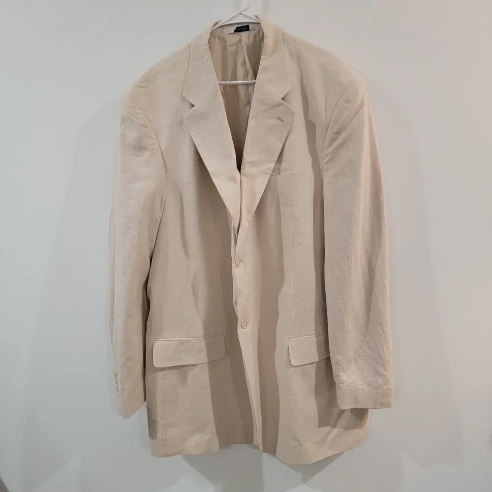 Kings Court Mens Size 52 Tall Linen‎ Blend Blazer Cream